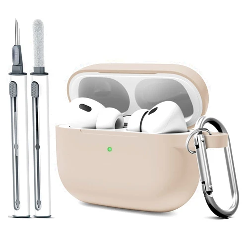 Woyinger AirPods Pro Case Cover with Cleaner Kit,Soft Silicone Case for Apple AirPod Pro 1st/2nd Generation,AirPods Pro/Pro 2 Case Accessories with Keychain-Milk Tea