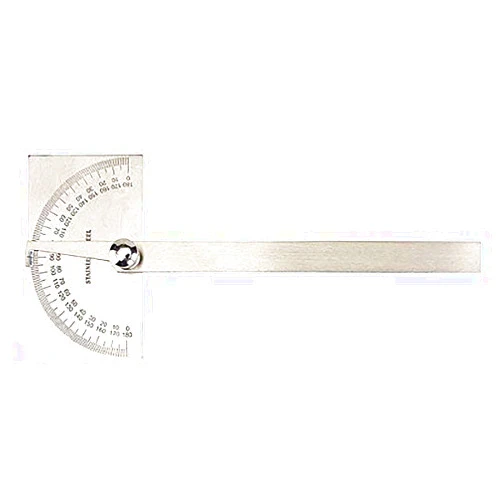 Groz Degree Protractor | Rectangular Head | Stainless Steel | 6-inch Blade Length | +/-5° Tolerance (01224)