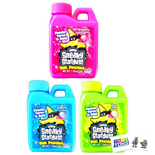 Gosu Toys Kidsmania Sneaky Stardust Sour Gum Powder (3 Pack) Blue Raspberry, Green Apple, Strawberry and 2 Gosutoys Stickers