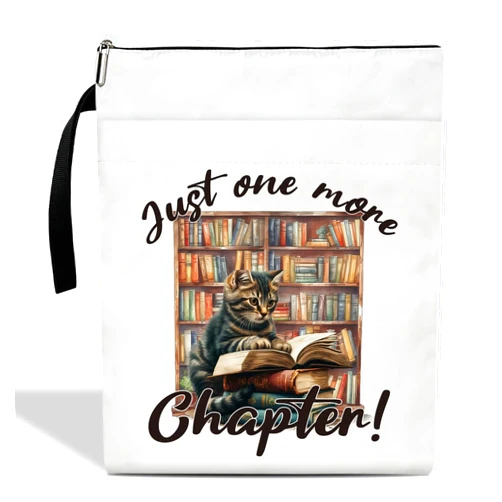 Fihjm Just One More Chapter Book Sleeve, Book Sleeve with Zipper, Funny Cat Book Pouch Book Cover Kindle Protector Sleeve, Book Sleeve for Book Lovers Gifts for Women Teen Librarian Bookworm Bookish /20