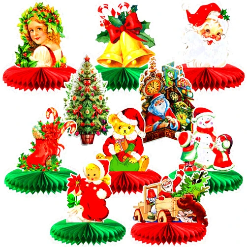 TaoBary 10 Pieces Vintage Christmas Honeycomb Centerpieces Victorian 3D Christmas Table Decorations Santa Claus Snowman Table Toppers for Xmas Winter Holiday Indoor Home Retro Party Decorations