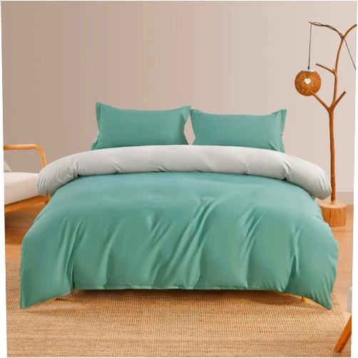 ANYSWBKN Luxury Nordic Solid Color 4-Piece Comforter Set Soft and Breathable Cotton Chemical Fiber with Zipper Closure Green Full