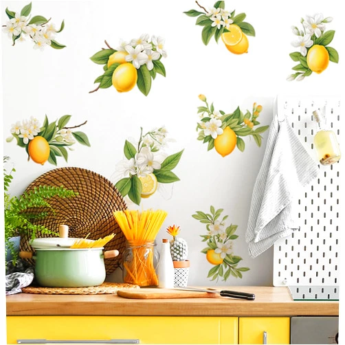 Sacinora 8 Pcs Lemons Wall Stickers, sacinora DIY Lemon Fruit Art Wall Decals Removable Vinyl Peel and Stick for Kitchen Dining Restaurant Bar Furniture Refrigerator Home Decor