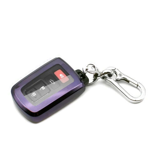 INFIPAR Fit for Toyota Key Fob Cover for 4Runner Tacoma RAV4 Sequoia Camry C-HR Corolla Highlander Land Cruiser Avalon Prius V C Prime Tundra Key Fob Cover Case Accessories, w/Key Chain, Purple Black
