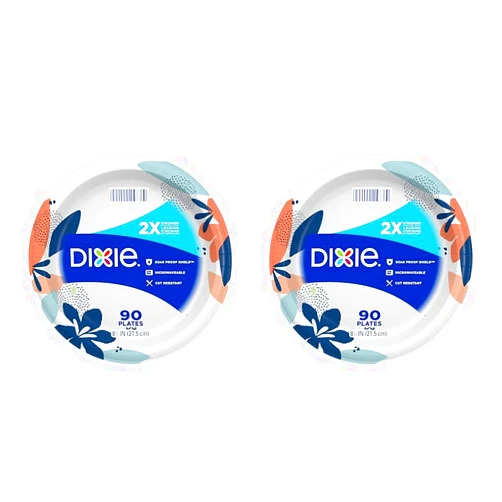 Dixie Paper Plates, 8 ½ inch, Lunch or Light Dinner Size Printed Disposable Plate, Packaging and Design May Vary 90 Counts (Pack of 2)