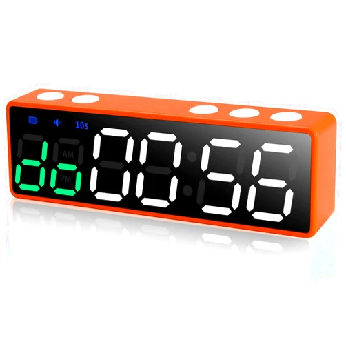 PELLOR Portable Workout Timer, LED Digital Rechargeable Gym Timer Stopwatch Built-in Magnetic Spine, Interval Timer for Home Gym Fitness, Tabata, EMOM, MMA（Orange）