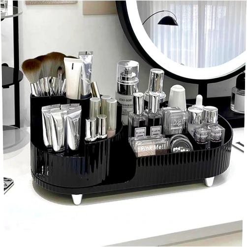 BanYakong Rotating Makeup Organizer,Large Capacity Cosmetic Display Case,Easy To Hold All of Your Makeup Products, For Vanity, Countertop, Bathroom, Cosmetic Display Cases (Black)
