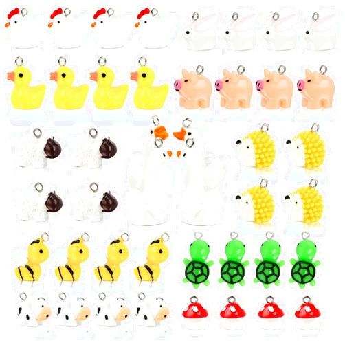 BENOSPACE 44 Pcs Resin Animal Charm Pendants Cute Goose Mushroom Duck Cow Bee Chicken Rabbit Turtle Hedgehog Sheep Pig Bead DIY Accessories Farm Supplies for Jewelry Making Bracelet Necklace Earring