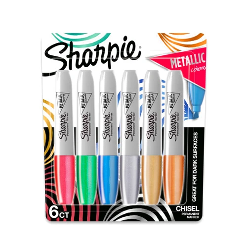 SHARPIE Metallic Permanent Markers, Chisel Tip, Assorted Colors, 6 Count