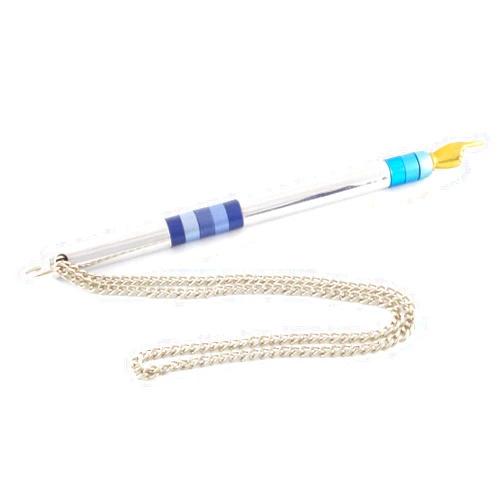 Yair Emanuel Torah Pointer Yad For Jewish Scroll - Anodized Aluminum Torah Pointer Rings Blue (TPB-2)