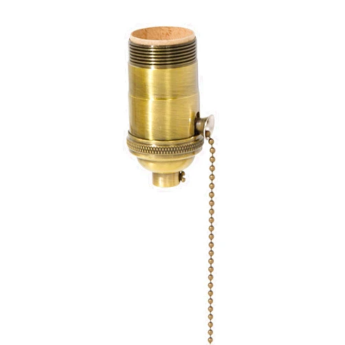B&P Lamp® Heavy Turned Brass Socket With Antique Brass Finish, On/Off Pull Chain Function, Uno Thread Shell