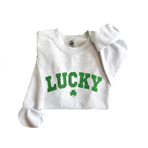 Up2ournecksinfabric LLC Up2ournecksinfabric Glitter St Patricks Day Sweatshirt Lucky Sweatshirt St Patricks Shirt Lucky Shirt St Pattys Day Green Glitter Shamrock