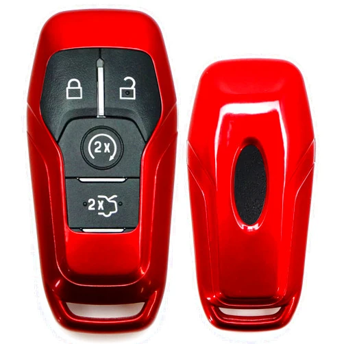 iJDMTOY Glossy Metallic Red Exact Fit Key Fob Shell Cover Compatible with Ford or Lincoln 4/5-Button Intelligent Access Key