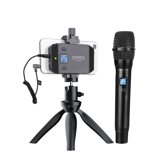COMICA Wireless Microphone for Smartphone, Comica CVM-WS50(H) Handheld Microphone for iPhone/Android Phones Interview, Professional Recording Mic for Sing Video Vlog YouTube TikTok Facebook Livestream