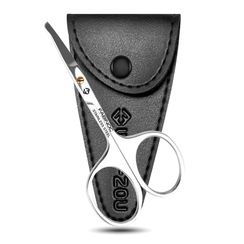FABINOC Nose Hair Scissors for Men & Mustache Scissors with Round Tip – Straight Blade Professional Eyebrow Scissors for Safe Facial Hair Grooming and Trimming