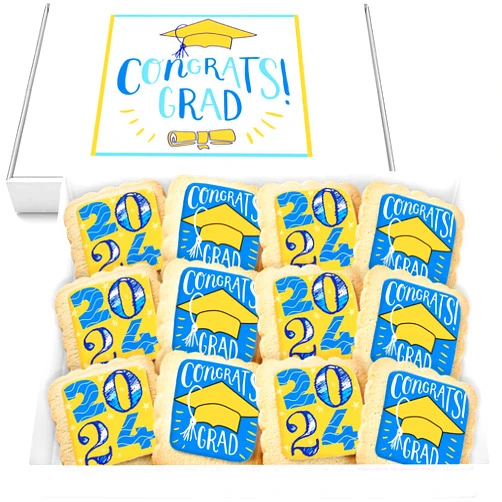 OMCookie Graduation Cookies Gift Basket Box | Individually Wrapped | 12 Pack | Congratulations Congrats Grad Graduation 2024 for Women Men Kids | Food Gift | Nut Free | Kosher Dairy
