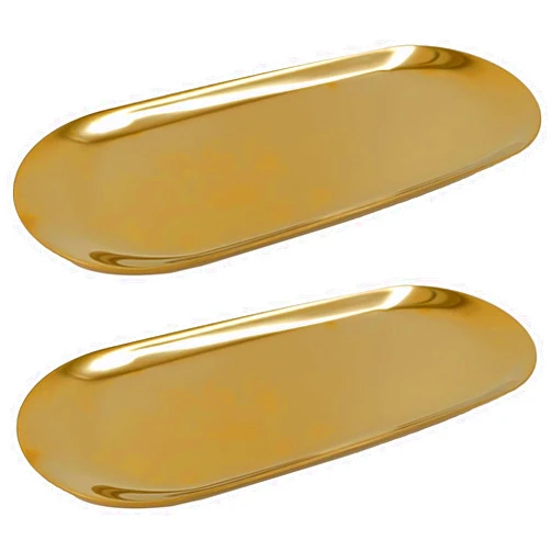 Sktaotao 2 Pieces Gold Jewelry Tray(9 Inch) - Hand Towel Storage Tray, Bathroom Vanity Tray,Stainless Steel,Oval