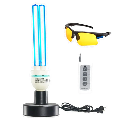 COOSPIDER UV 36Watts UV Sanitizer Lamp with Remote Control Powerful UVC Light with E26 Base for Basement/Bedroom/Kitchen/Office/Storehouse/Car, 3-Gear Timer 110V Ozone Free