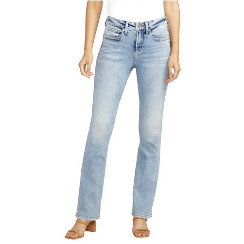 Silver Jeans Co. Women's Suki Mid Rise Curvy Fit Slim Bootcut Jeans, Indigo, 27W x 31L