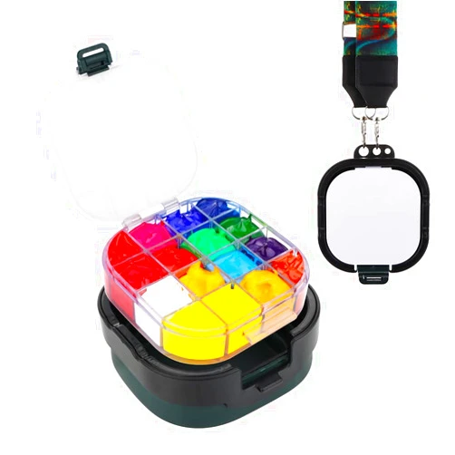 DQITJ Multi-in-1 Paint Saver Storage Palette Box 16-Well Portable Airtight for Watercolor Oil Acrylic Gouache Painting (Green, with Strap)