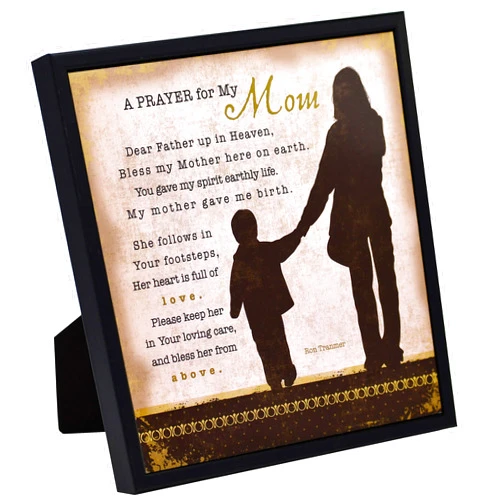 DEXSA Mom Prayer Wood Framed Plaque - Made in the USA - 7.5”x7.5” - Wall & Tabletop Decoration | Easel & Hanging Hook | Prayer for My Mom. Dear Father up in Heaven, Bless My Mother here on Earth
