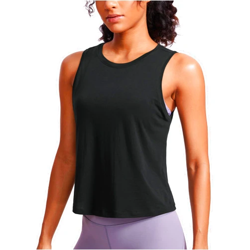 CRZ YOGA Pima Cotton High Neck Cropped Tank Tops for Women Crop Athletic Gym Workout Sleeveless Shirts