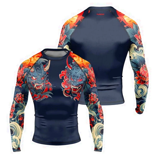 AUREIKA Samurai Men's Long Sleeve Rash Guard Jiu Jitsu Loose Fit Compression Shirt MMA BJJ Grappling Workout & Training