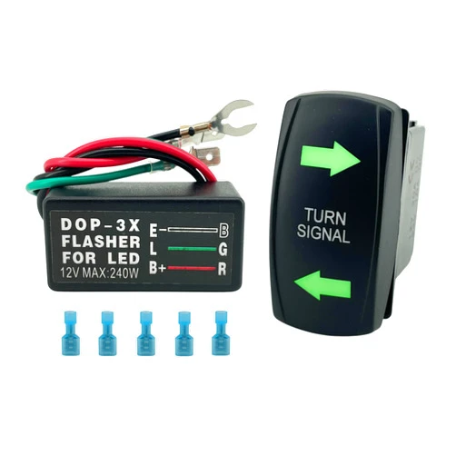 ALTBET Turn Signal Rocker Switch with Flasher Green LED On/Off/On Compatible with ATV UTV RV Vehicle Off-Road Pickup Tractor Boat Motorcycle Universal Turn Signal Switch (Switch & Flasher)
