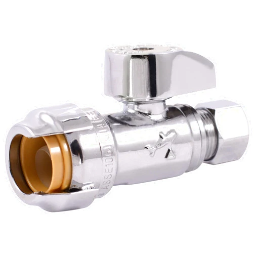 SharkBite 1/2 x 3/8 Inch Compression Straight Stop Valve, Quarter Turn, Push to Connect Brass Plumbing Fitting, PEX Pipe, Copper, CPVC, PE-RT, HDPE, 23037-0000LF
