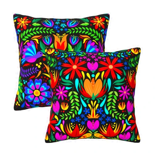 Yuejher 2PCS Day of The Dead Mexican Pillow Covers Throw Pillow Case Colorful Flower Skeleton Decorative Cushion Cover Dia De Los Muertos Square Pillowcase for Sofa Couch Bed Car 18x18in