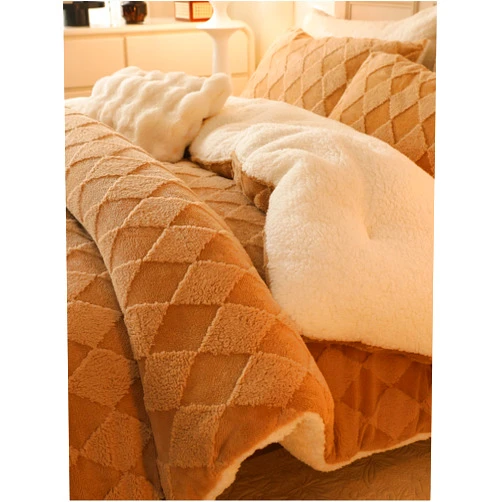 Hadamick Tufted Fleece Comforter Set Queen - Super Soft Warm Fluffy Shaggy Bedding Sets, Diamond Plaid Jacquard Bed Set for Winter, 1 Sherpa Comforter with 2 Pillow Cases (90
