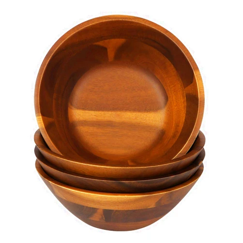 AIDEA Acacia Wooden Serving Bowls, 7 Inch Set of 4 for Salad, Soup, Noodle and More