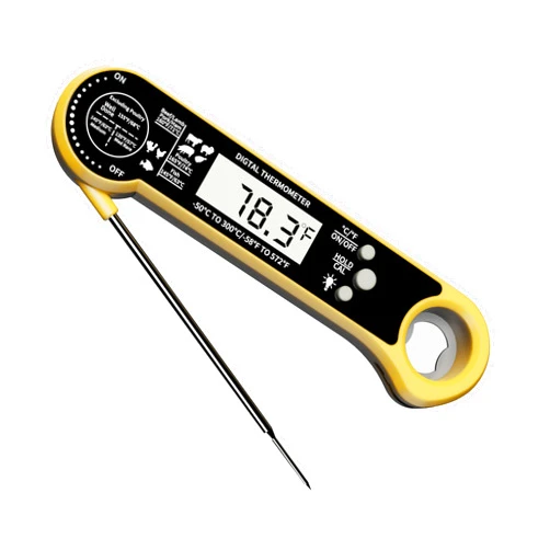 Judogolf Instant Read Meat Thermometer Digital, judogolf ipx6 Candy Thermometer Food Thermometer Cooking Thermometer with Backlight, Calibration, and Foldable Probe for Grilling(Yello), DTH-186