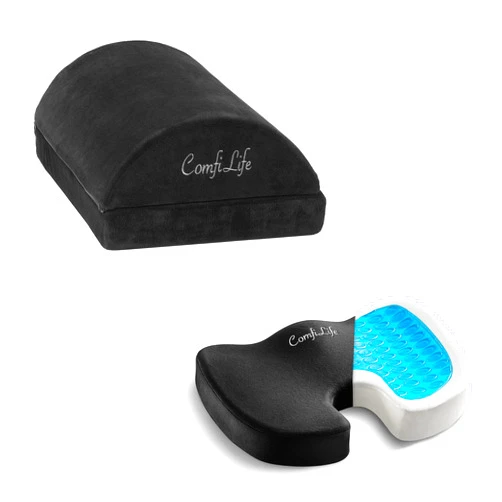 ComfiLife Gel Enhanced Seat Cushion & Foot Rest Bundle - Office Chair Cushion & Foot Rest for Under Desk - Back Pain & Sciatica Relief - 100% Memory Foam