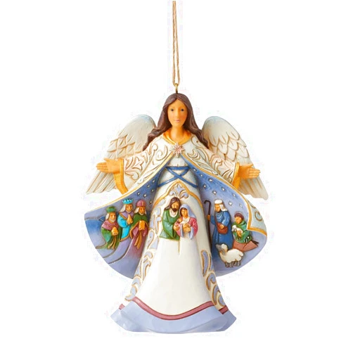 Enesco Jim Shore Heartwood Creek Angel with Cloak Nativity Scene Hanging Ornament, 4.53 Inch, Multicolor