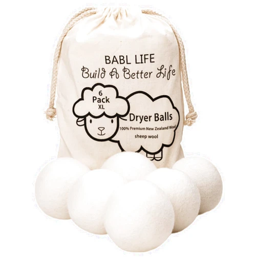 BABL LIFE Upgraded Version(Made of The Latest Shearing)-Wool Dryer Balls-Pack of 6 XL,Premium Reusable New Zealand Natural Fabric Softener,Saves Drying Time, Handmade Dryer Balls