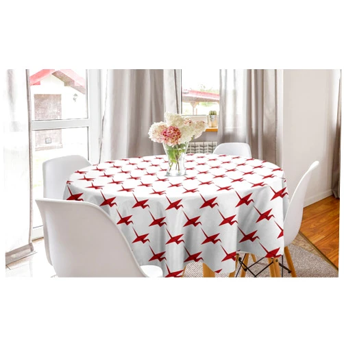 Ambesonne Asian Round Tablecloth, Traditional Japanese Paper Folding Making a Crane Bird Origami Inspired Pattern, Circle Table Cloth Cover for Dining Room Kitchen Decoration, 60