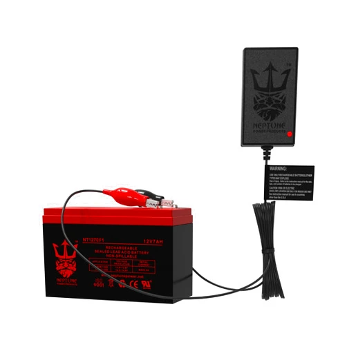 Neptune Power Products Neptune 12V 7Ah NT-1270 F1 Rechargeable SLA Sealed Lead Acid Battery and Smart Battery Trickle Charger/Maintainer, Professional 1-Amp (1000 Ma)(1 Battery & 1 Charger)…