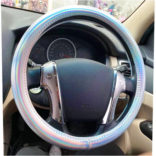 Acdiac Universal Summer of Colorful Glossy Leather Steering Wheel Cover Automotive Interior Car Accessories (Silver)