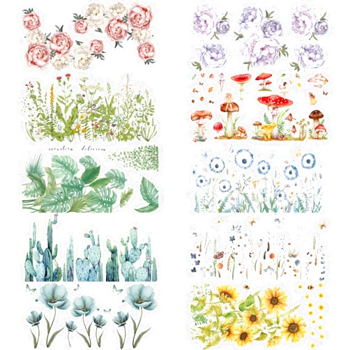 KEIFIN 10 Sheets Rub on Transfers for Furniture and Crafts 11.8 x 5.9 Inches Vintage Botanical Rub on Stickers Floral Butterfly Mushroom Cactus Fairy Decals for Wood DIY Home Office Decor