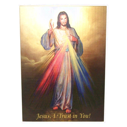 Needzo Catholic Wood Plaque Decoration, Jesus, I Trust in You! Italian Fratelli Bonella The Divine Mercy of Jesus Christ Gold Tone Embossed, 9 7/8 Inches (High)