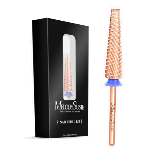 MelodySusie Super Long 5 in 1 Nail Drill Bits, 3/32'' Carbide Tungsten Bits, Suitable for Manicure Pedicure Cuticle Gel Polishing, Professional Advanced Bits, Rose Gold, Series Bit-X, Medium