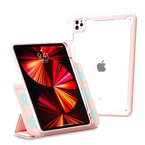 ABEIFAN Detachable Case for iPad Air 6th Gen 11-inch 2024 / Air 5th/4th Gen, iPad pro 11 inch with Pencil Holder - Clear Acrylic Inner Cover for iPad pro 11 inch 4th/3rd/2nd/1st, Auto Sleep/Wake, Pink