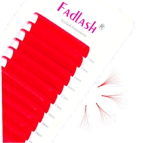 FADLASH Eyelash Extension D Curl 15-20mm Easy Fan Volume Lashes 0.07mm Mixed Tray Red Easy Fan Lash Extensions Colorful Self Fanning Lashes (Red 0.07-D, 15~20mm Mix)