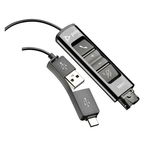 Poly - DA85 USB-A/USB-C digital adapter (Plantronics) - Works with Poly Call Center Quick Disconnect (QD) Headsets - Acoustic Hearing Protection -Works with Avaya, Genesys,&Cisco call center platforms