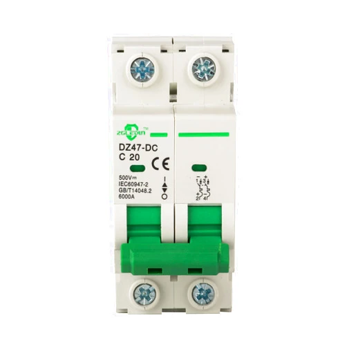 ZGLEDUN DC Miniature Circuit Breaker, 2 Pole 20 Amp, 250V-500VDC, 6kA Din Rail Mount Breaker with Thermal Magnetic Trip, DZ47-63 C20 2P, DC Solar MCB