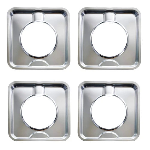 KITCHEN BASICS 101 Made in the USA SGP-400 4 Pack Chrome Square Gas Range Drip Pan Directly Replaces 786333, AP6011553, PS11744751, WP786333