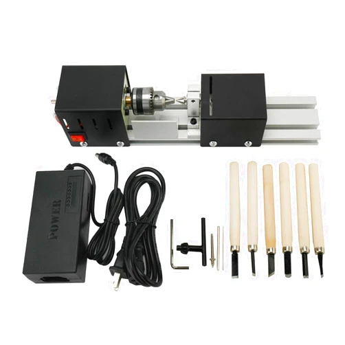 LuckyHigh 100W Mini Lathe Machine Beads Polishing Milling Rotary Tool, 24V DC Lathe Milling Machine DIY CNC Woodworking Tool