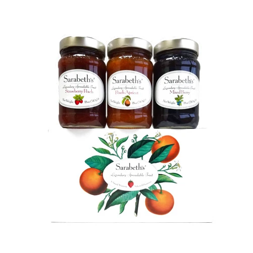 Sarabeth's Legendary Spreadable Fruit - 3 Jar Gift Pack - Peach-Apricot, Mixed Berry and Strawberry Peach