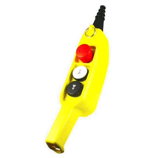 Automation Systems Interconnect ASI P03D2 3 Button Ergonomic Grip Pendant Station, Two Speed, Emergency Stop, 4No/1NC Contacts, UP-Down Arrows,Yellow